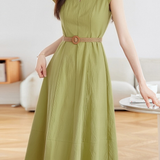 Retro Denim Pleated Short Sleeve Dress - liwisi