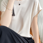 Casual Minimalist Off-Shoulder Short Sleeve Knit Top - liwisi