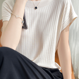 Casual Minimalist Off-Shoulder Short Sleeve Knit Top - liwisi