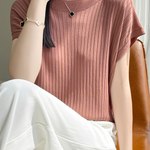 Casual Minimalist Off-Shoulder Short Sleeve Knit Top - liwisi