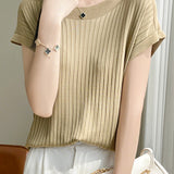 Casual Minimalist Off-Shoulder Short Sleeve Knit Top - liwisi