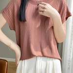 Casual Minimalist Off-Shoulder Short Sleeve Knit Top - liwisi