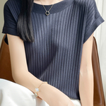 Casual Minimalist Off-Shoulder Short Sleeve Knit Top - liwisi