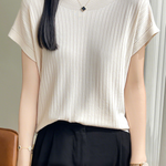Casual Minimalist Off-Shoulder Short Sleeve Knit Top - liwisi