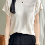 Casual Minimalist Off-Shoulder Short Sleeve Knit Top - liwisi