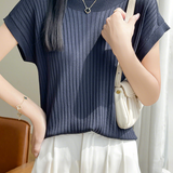 Casual Minimalist Off-Shoulder Short Sleeve Knit Top - liwisi