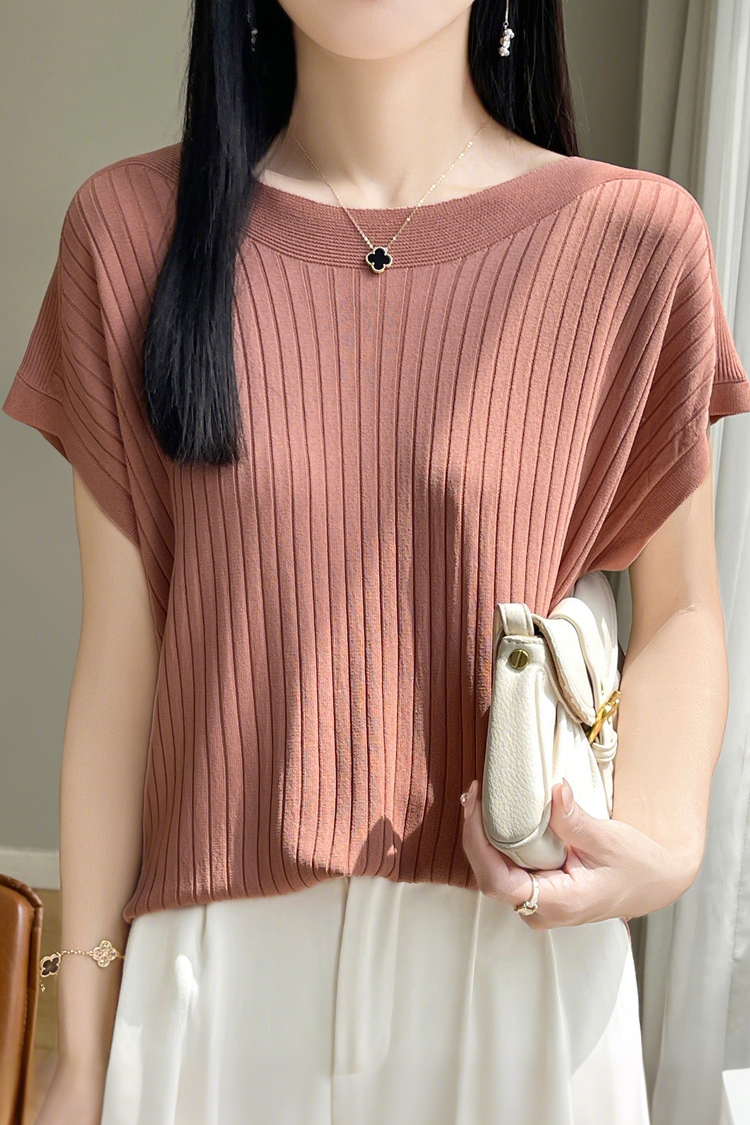 Casual Minimalist Off-Shoulder Short Sleeve Knit Top - liwisi