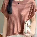 Casual Minimalist Off-Shoulder Short Sleeve Knit Top - liwisi
