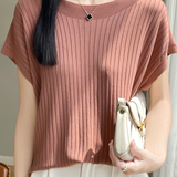 Casual Minimalist Off-Shoulder Short Sleeve Knit Top - liwisi