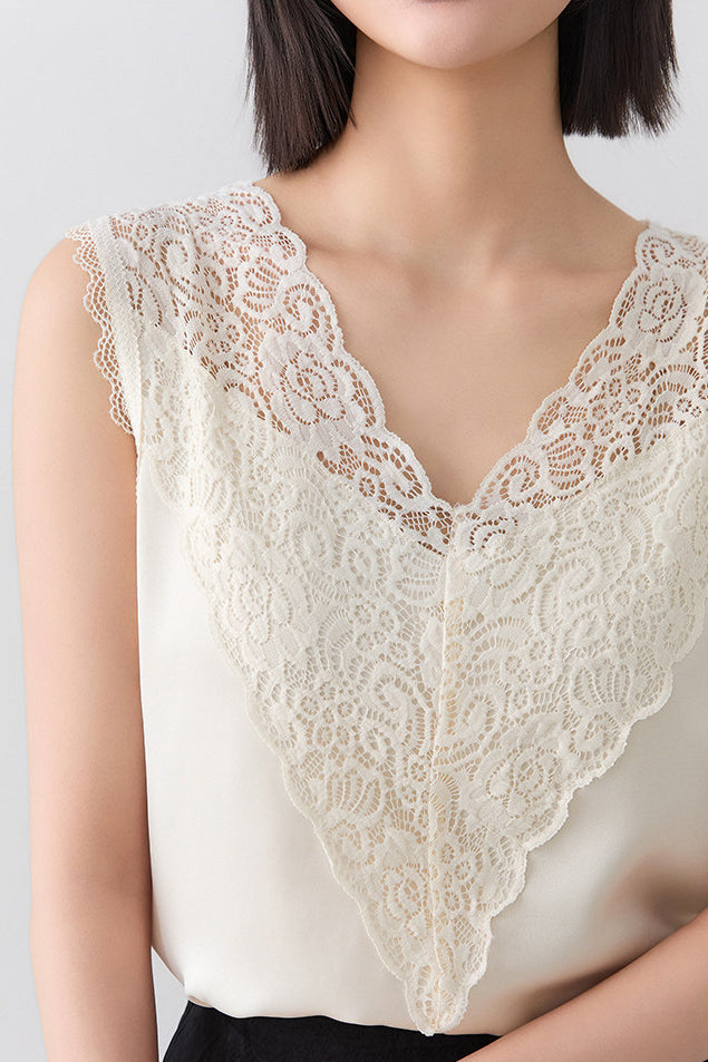 Elegant Lace V-Neck Sleeveless Vest - liwisi