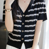 Tencel V-Neck Striped Knit Top - liwisi