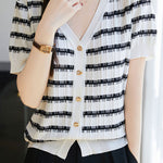 Tencel V-Neck Striped Knit Top - liwisi