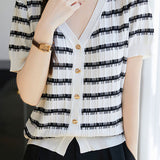 Tencel V-Neck Striped Knit Top - liwisi