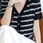 Tencel V-Neck Striped Knit Top - liwisi