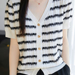 Tencel V-Neck Striped Knit Top - liwisi
