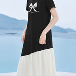 Casual Bow Print Patchwork Dress - liwisi