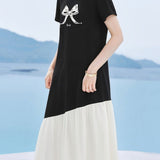 Casual Bow Print Patchwork Dress - liwisi
