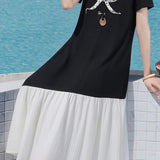 Casual Bow Print Patchwork Dress - liwisi