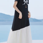 Casual Bow Print Patchwork Dress - liwisi