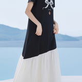 Casual Bow Print Patchwork Dress - liwisi