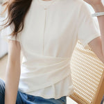 Casual Commute Asymmetric Pleated T-Shirt - liwisi