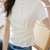 Casual Commute Asymmetric Pleated T-Shirt - liwisi