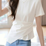 Casual Commute Asymmetric Pleated T-Shirt - liwisi
