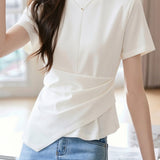 Casual Commute Asymmetric Pleated T-Shirt - liwisi