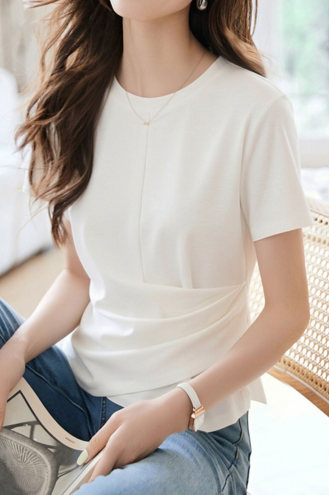 Casual Commute Asymmetric Pleated T-Shirt - liwisi