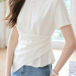 Casual Commute Asymmetric Pleated T-Shirt - liwisi