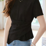 Casual Commute Asymmetric Pleated T-Shirt - liwisi