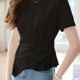 Casual Commute Asymmetric Pleated T-Shirt - liwisi
