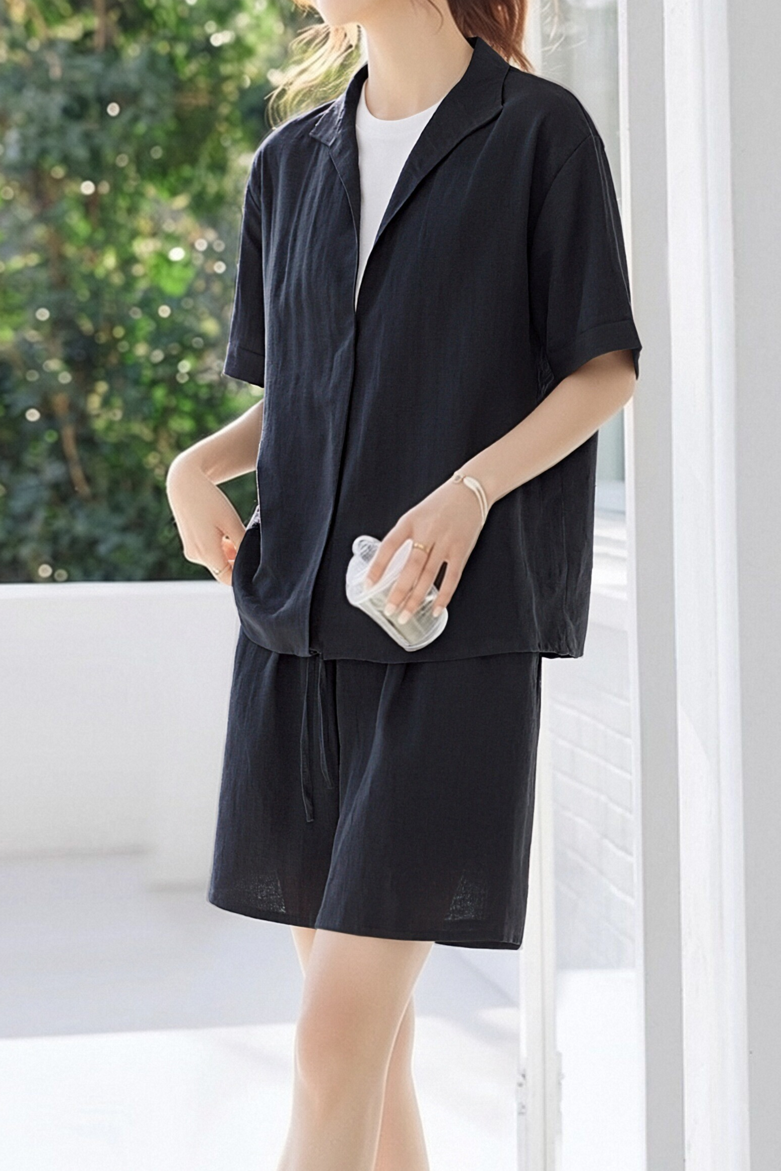 Lazy Style Lapel Shirt & Shorts Set - liwisi