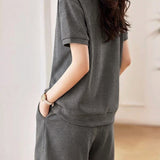 Lazy Style Color-Block Striped Shirt & Shorts Set - liwisi