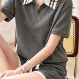 Lazy Style Color-Block Striped Shirt & Shorts Set - liwisi