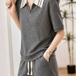 Lazy Style Color-Block Striped Shirt & Shorts Set - liwisi