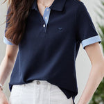 Casual Contrast Stripe Love Heart Embroidered T-Shirt - liwisi