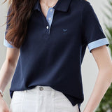 Casual Contrast Stripe Love Heart Embroidered T-Shirt - liwisi