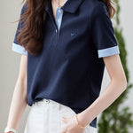 Casual Contrast Stripe Love Heart Embroidered T-Shirt - liwisi