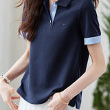 Casual Contrast Stripe Love Heart Embroidered T-Shirt - liwisi