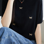 Casual Butterfly Round Neck Short Sleeve Knit Top - liwisi
