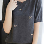 Casual Butterfly Round Neck Short Sleeve Knit Top - liwisi