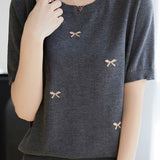 Casual Butterfly Round Neck Short Sleeve Knit Top - liwisi