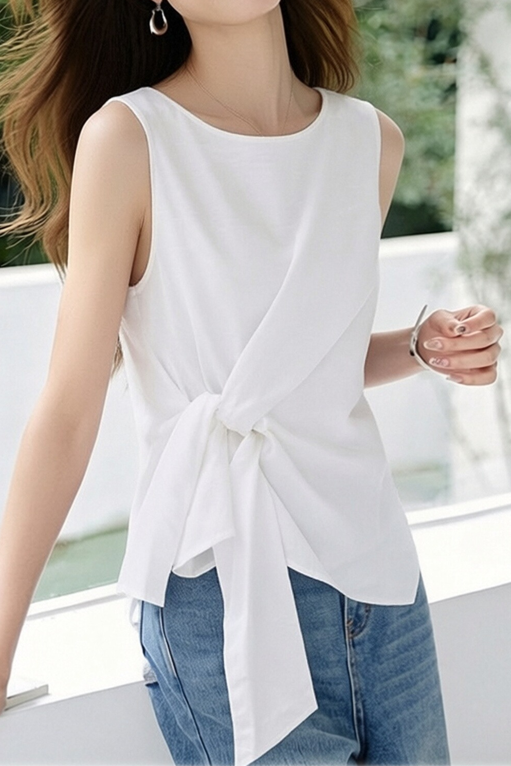Casual Knot Tie Sleeveless Vest - liwisi