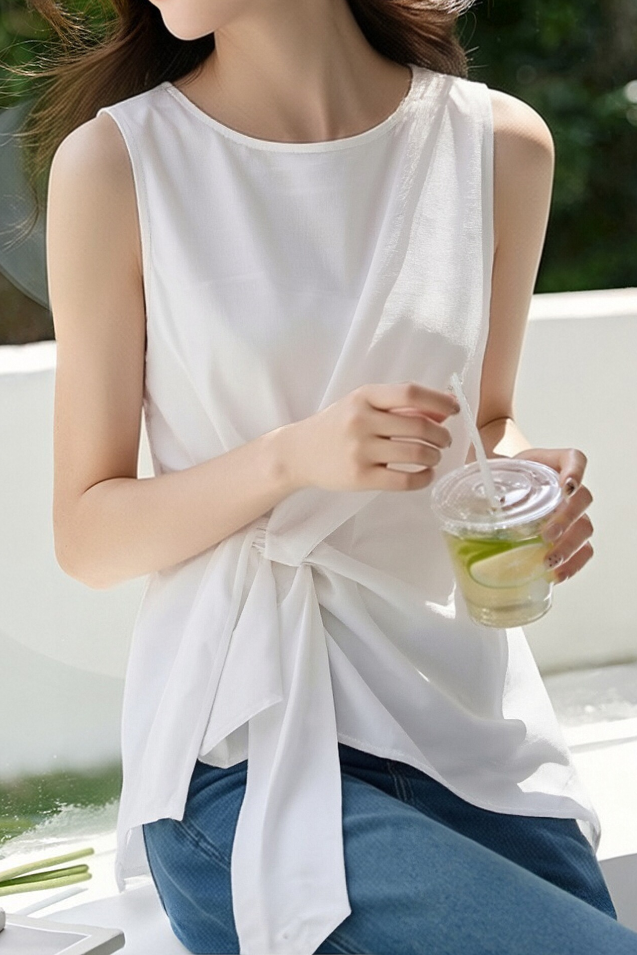 Casual Knot Tie Sleeveless Vest - liwisi