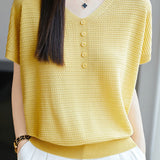 Casual Three-Dimensional Dot V-Neck Knit Top - liwisi
