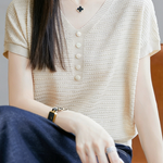 Casual Three-Dimensional Dot V-Neck Knit Top - liwisi