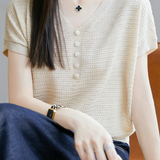Casual Three-Dimensional Dot V-Neck Knit Top - liwisi