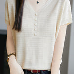 Casual Three-Dimensional Dot V-Neck Knit Top - liwisi