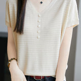 Casual Three-Dimensional Dot V-Neck Knit Top - liwisi